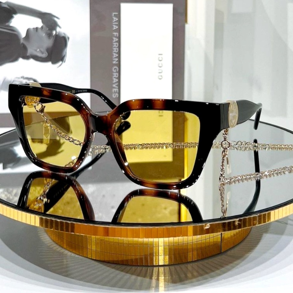 NWT Gucci GG1023S-004 Chain Havana Square 54mm Sunglasses - Picture 6 of 14